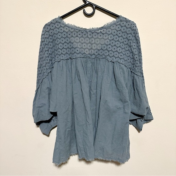 Free People | Two to Tango Cotton Eyelet Gauze Boho Green Blouse | Large - Picture 2 of 6